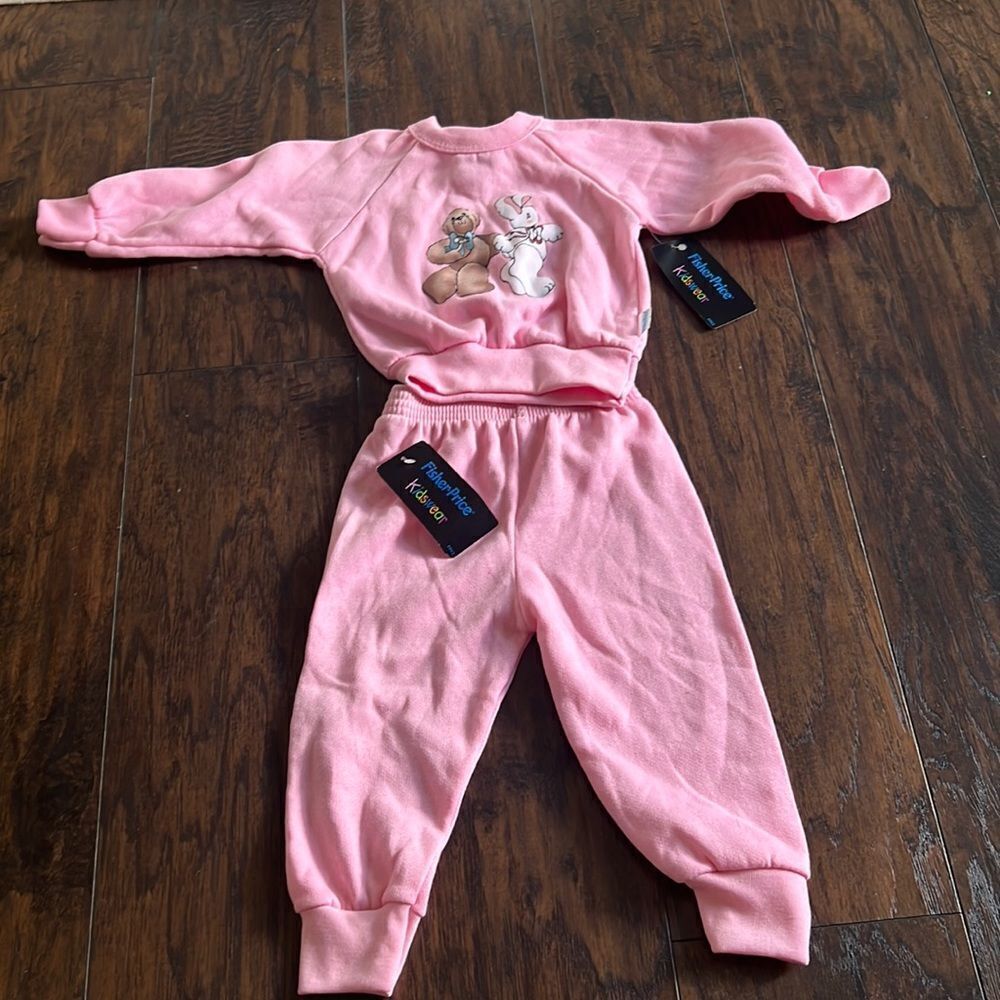 vtg fisher price 2 piece sweatshirt sweatpants set size 2t - 3t new 1988 pink